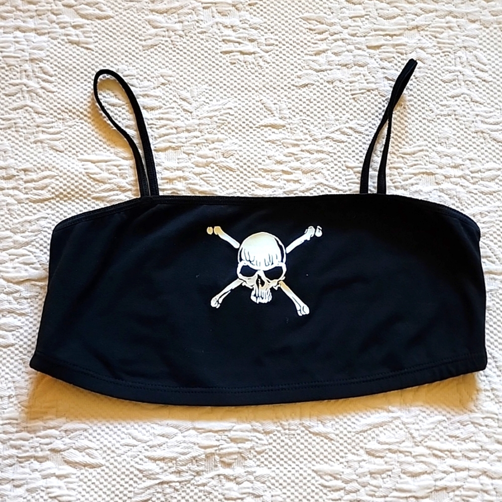 Glow in the Dark Skull and Crossbones Black Bandou Bralet Lg